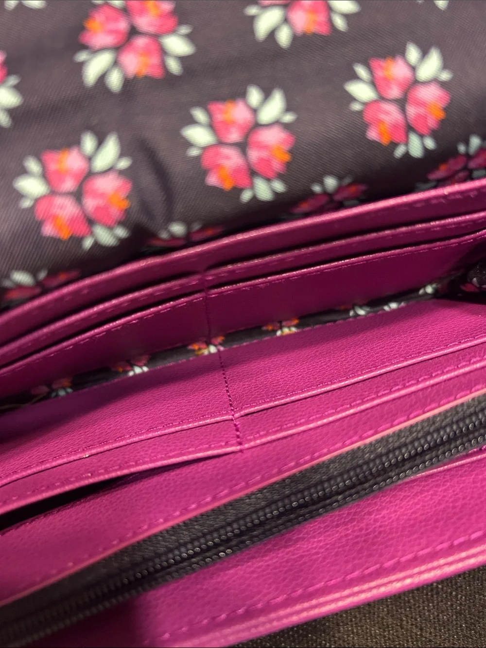 Vera Bradley Purple Foldover Wallet with Multicolor Print